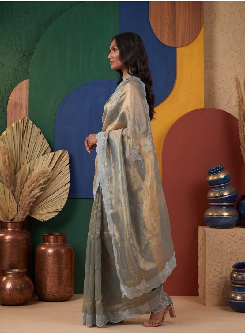 Nool Titli Tissue Designer Saree with Unstitched Blouse Material - Image 4