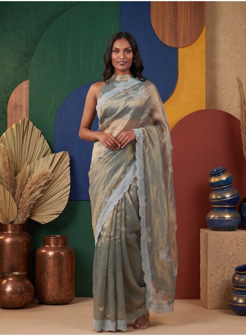 Nool Titli Tissue Designer Saree with Unstitched Blouse Material - Image 5