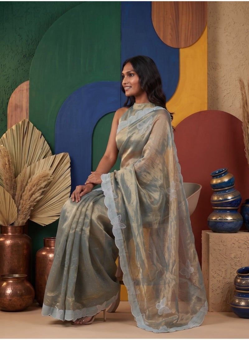 Nool Titli Tissue Designer Saree with Unstitched Blouse Material - Image 3