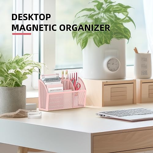 DALTACK Magnetic Pencil Holder Shelf for the Whiteboard 3-Grid Mesh Pen Refrigerator Organizer Locker Accessories Home,School and Office,Pink (3-GridPink) - Image 2