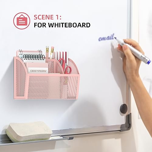 DALTACK Magnetic Pencil Holder Shelf for the Whiteboard 3-Grid Mesh Pen Refrigerator Organizer Locker Accessories Home,School and Office,Pink (3-GridPink) - Image 4