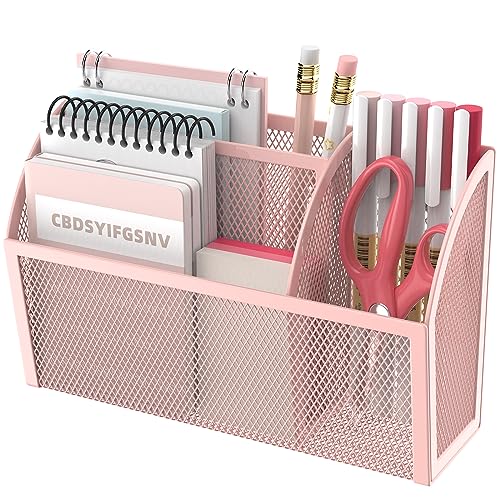 DALTACK Magnetic Pencil Holder Shelf for the Whiteboard 3-Grid Mesh Pen Refrigerator Organizer Locker Accessories Home,School and Office,Pink (3-GridPink) - Image 1