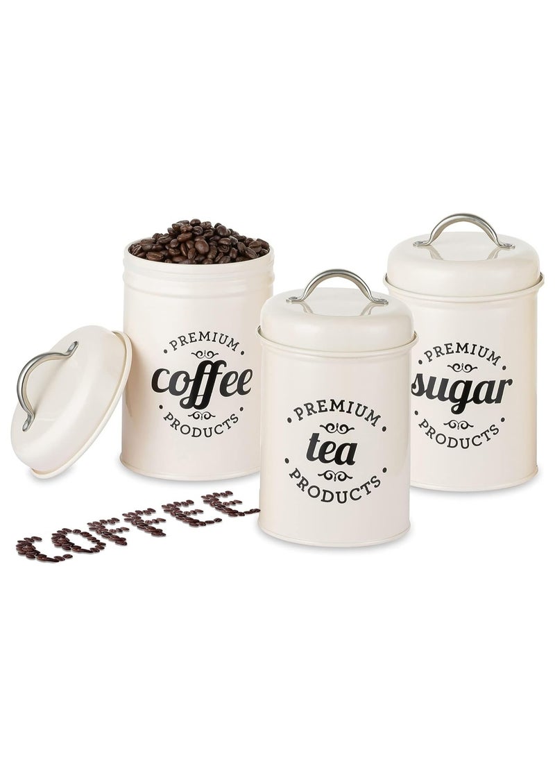 AL RAID 3PCS Airtight Kitchen Canister with Lids, Coffee, Tea, Sugar Metal Containers Jars, Decorative Kitchen Food Canister Jars White - Image 1