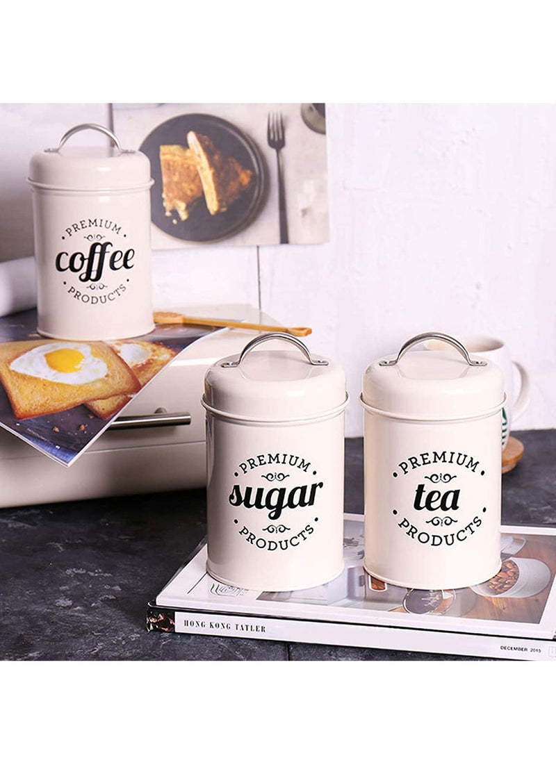 AL RAID 3PCS Airtight Kitchen Canister with Lids, Coffee, Tea, Sugar Metal Containers Jars, Decorative Kitchen Food Canister Jars White - Image 4