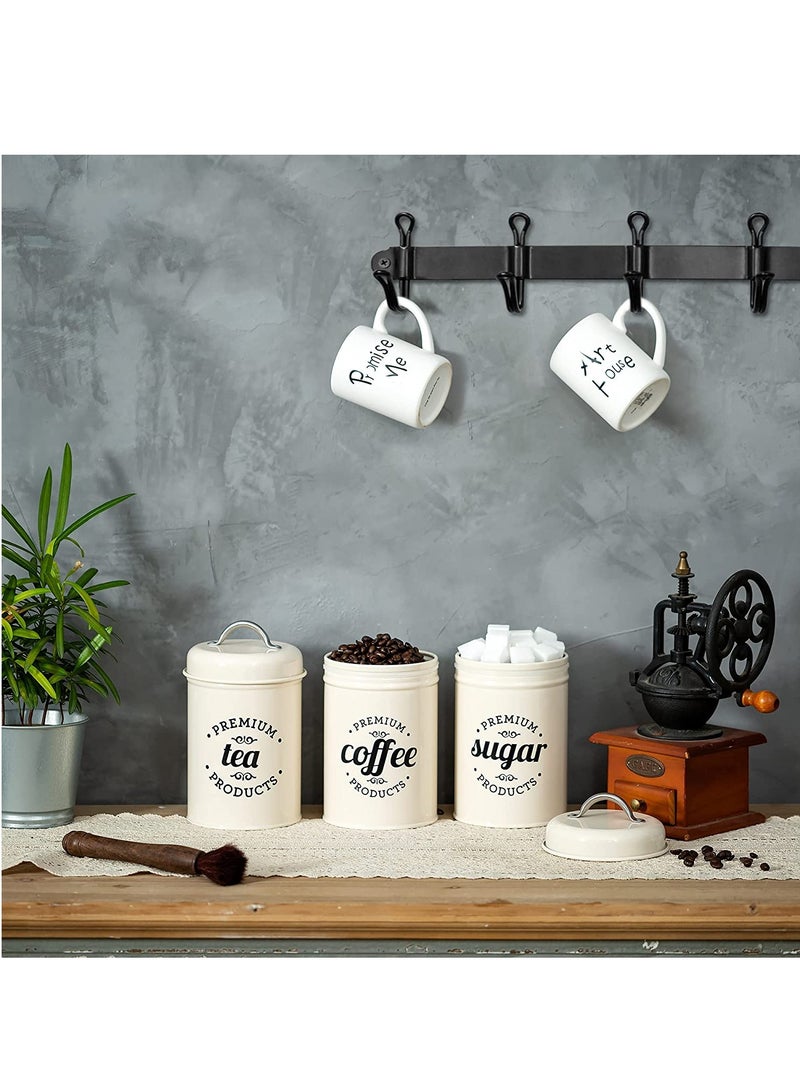 AL RAID 3PCS Airtight Kitchen Canister with Lids, Coffee, Tea, Sugar Metal Containers Jars, Decorative Kitchen Food Canister Jars White - Image 5
