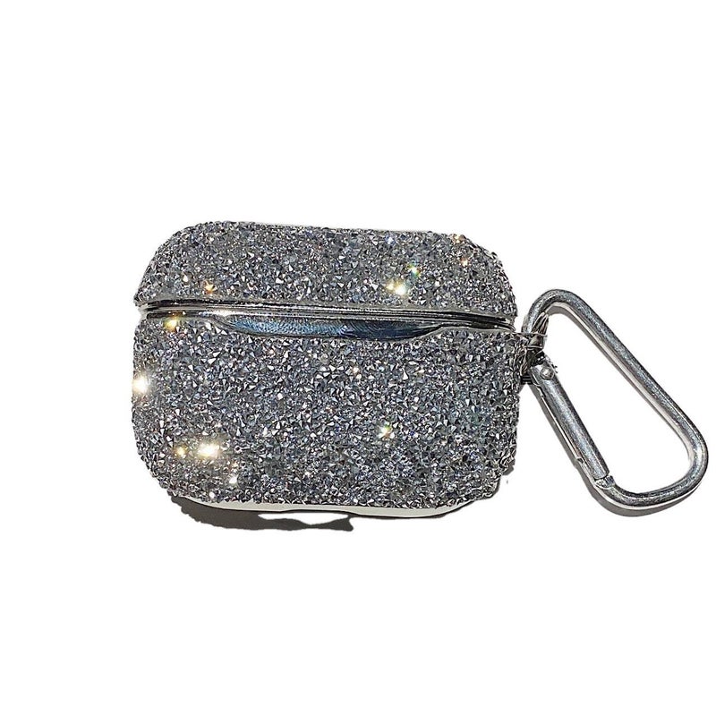 Case Compatible with AirPods with Hard Shell and Bling in Black Plastic with Scratch for Daily Carry for Outdoor Use - Image 2