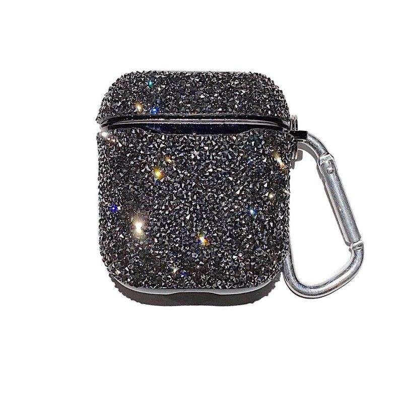 Case Compatible with AirPods with Hard Shell and Bling in Black Plastic with Scratch for Daily Carry for Outdoor Use - Image 5