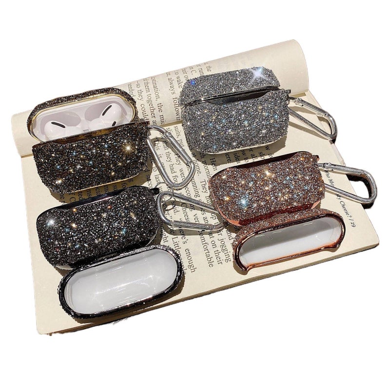 Case Compatible with AirPods with Hard Shell and Bling in Black Plastic with Scratch for Daily Carry for Outdoor Use - Image 3