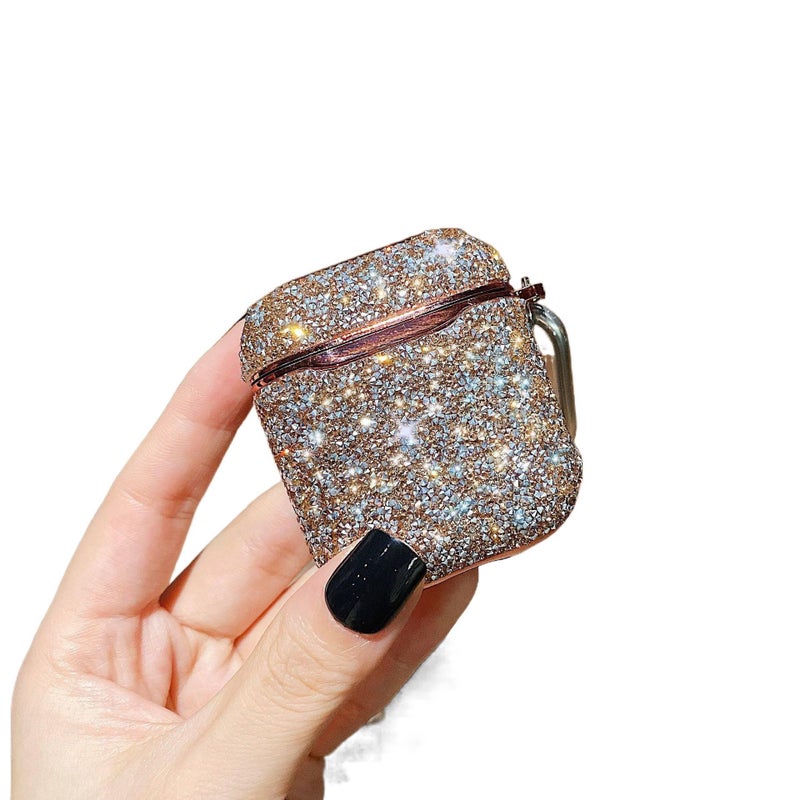 Case Compatible with AirPods with Hard Shell and Bling in Black Plastic with Scratch for Daily Carry for Outdoor Use - Image 1