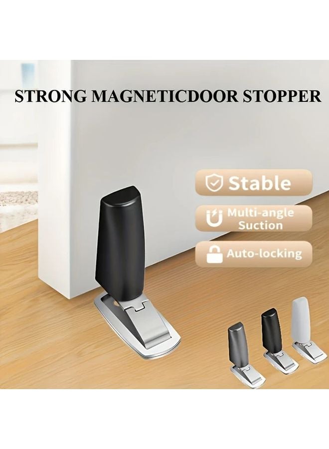 Grey Magnetic Door Stopper No Drill Installation Auto Lock Slim Holder - Image 2
