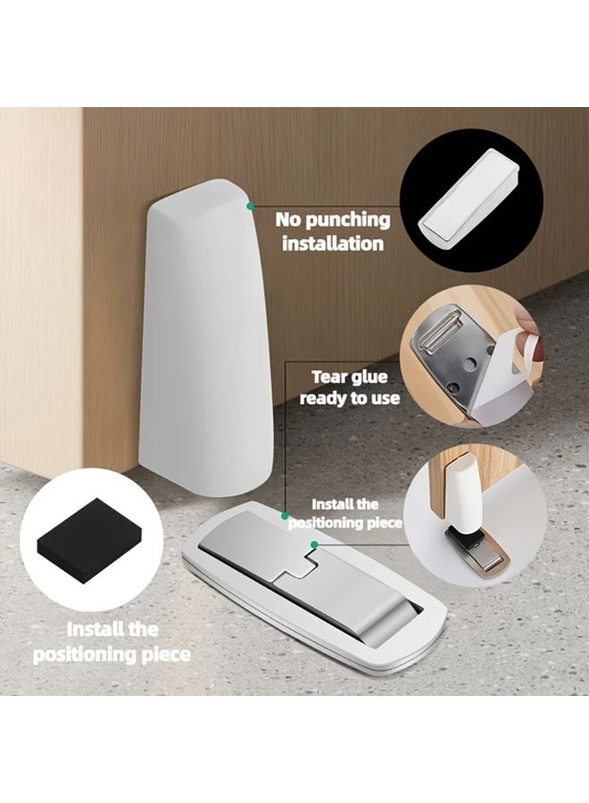 Grey Magnetic Door Stopper No Drill Installation Auto Lock Slim Holder - Image 3