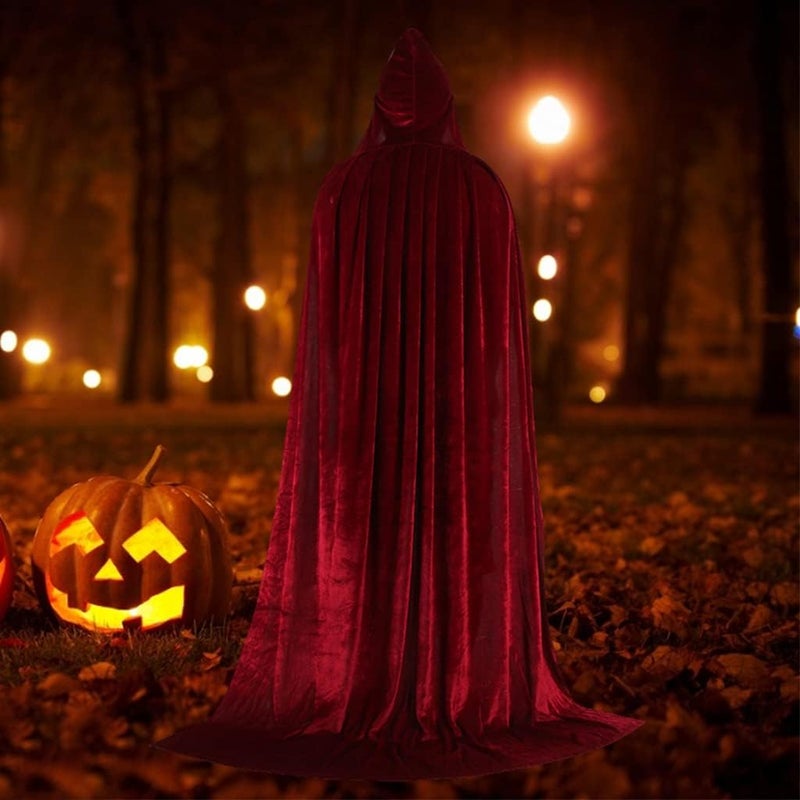 klarako Velvet Cloak Cape Wizard Hooded Party Halloween Cosplay Costumes for Men Women  Wine red, 150cm - Image 3