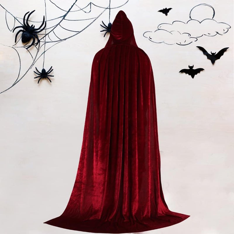 klarako Velvet Cloak Cape Wizard Hooded Party Halloween Cosplay Costumes for Men Women  Wine red, 150cm - Image 5