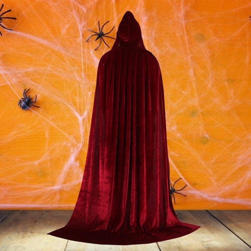 klarako Velvet Cloak Cape Wizard Hooded Party Halloween Cosplay Costumes for Men Women  Wine red, 150cm - Image 4