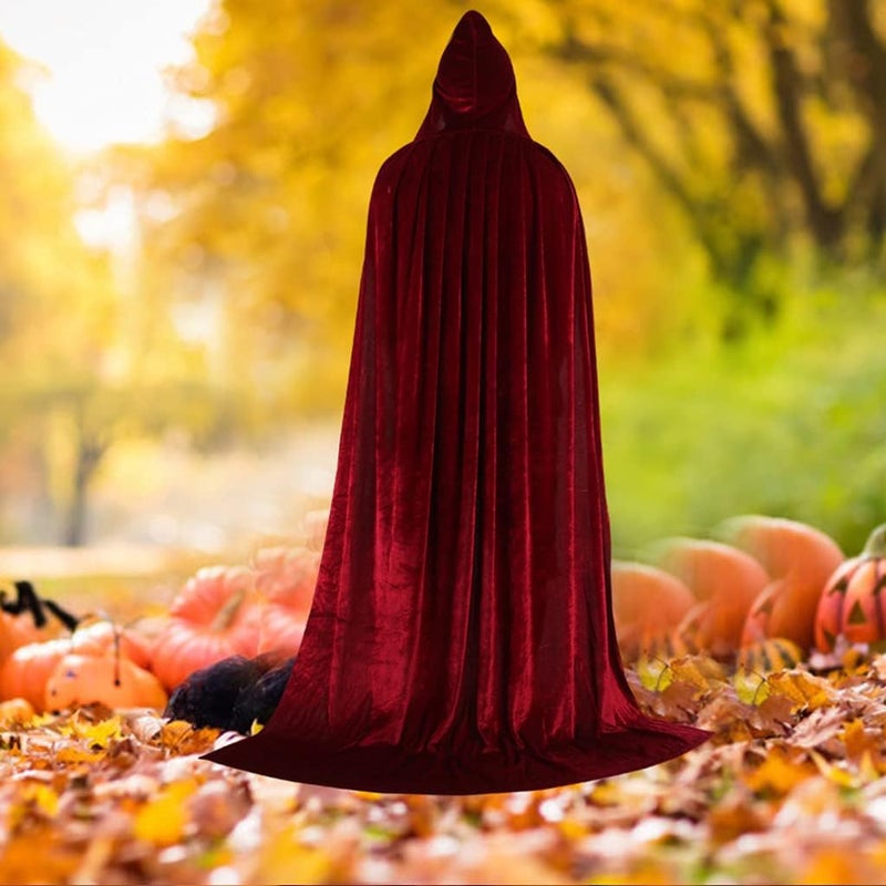 klarako Velvet Cloak Cape Wizard Hooded Party Halloween Cosplay Costumes for Men Women  Wine red, 150cm - Image 1