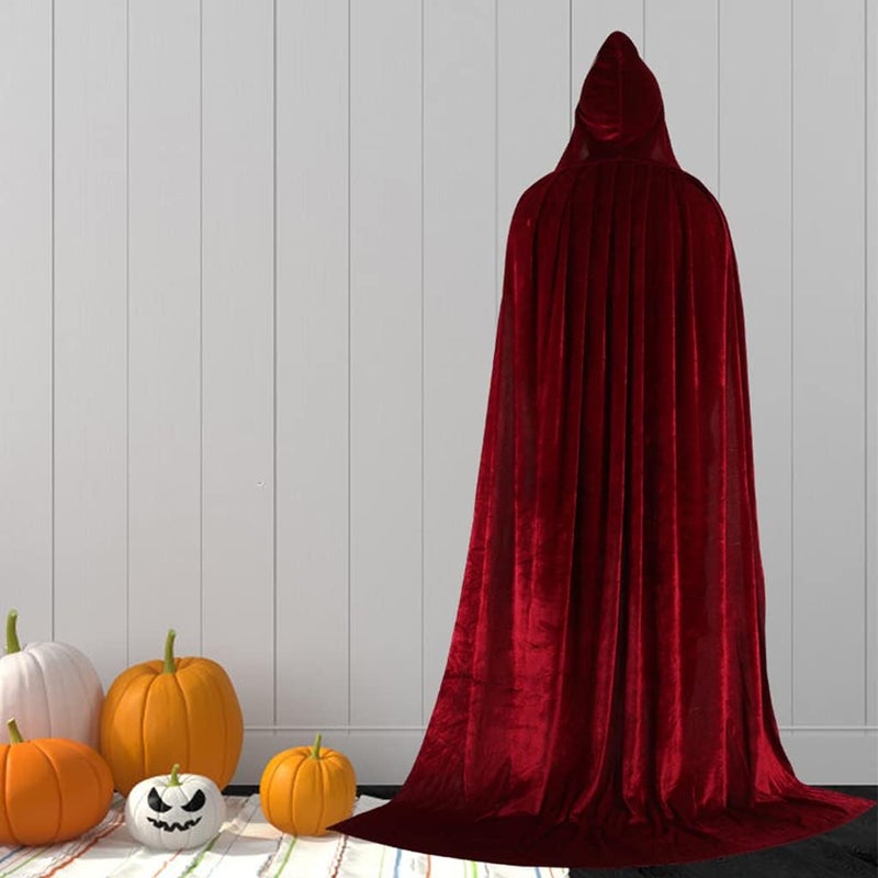 klarako Velvet Cloak Cape Wizard Hooded Party Halloween Cosplay Costumes for Men Women  Wine red, 150cm - Image 2