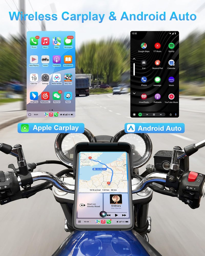 25HOURS Vertical-style Motorcycle Carplay HD Touch Screen, Motorcycle GPS Navigation System with Carplay and Android Auto, IP67 Waterproof, Support Tire Pressure settings, Bluetooth, Voice Control, Navigation - Image 2