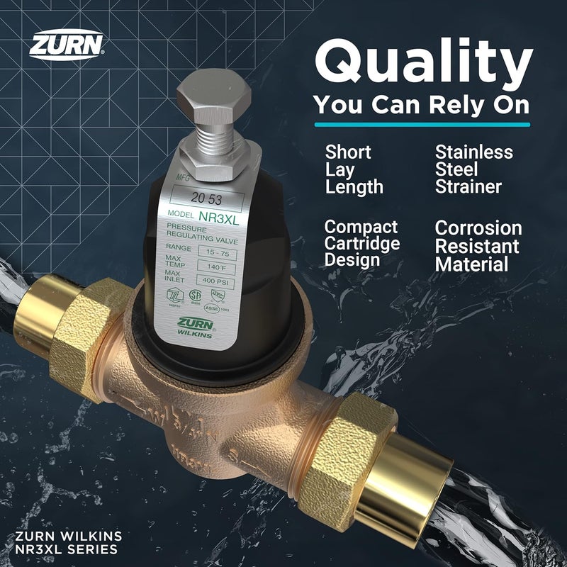 Zurn Wilkins 1-NR3XL 1" Brass Pressure Reducing Valve for Potable Water Systems - Image 5