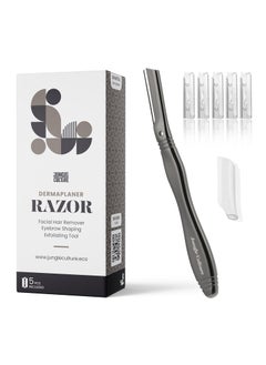 Jungle Culture Dermaplane Razor  Eyebrow Shaping Precision Exfoliation  Hair Removal for Radiant Smooth Skin  Dermaplaning Facial Razor with 5 Replaceable Blades  LowWaste Design  Gunmetal