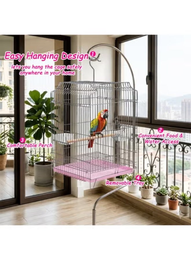 NNC PETS Parrot Bird Cage with Stand Hook, Strong Metal Frame, Removable Tray and Feeding Bowls, 54 Spacious Cage for Small to Medium Birds, Indoor-Outdoor Use, Portable and Easy to Clean (silver) - Image 5
