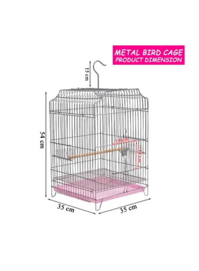 NNC PETS Parrot Bird Cage with Stand Hook, Strong Metal Frame, Removable Tray and Feeding Bowls, 54 Spacious Cage for Small to Medium Birds, Indoor-Outdoor Use, Portable and Easy to Clean (silver) - Image 2