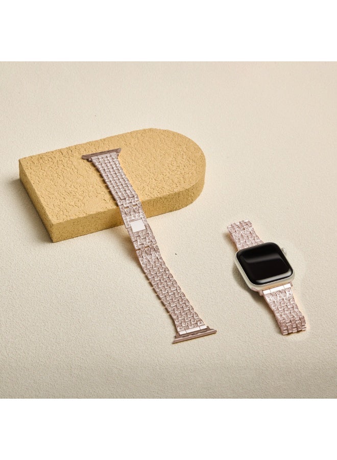 Luxury Zircon Apple Watch Band, Stainless Steel Smartwatch Strap, Adjustable iWatch Band Replacement, Compatible with 42mm/44mm/45mm/49mm Models (Series 1–9, SE, Ultra & Ultra 2) — Rose Pink - Image 2