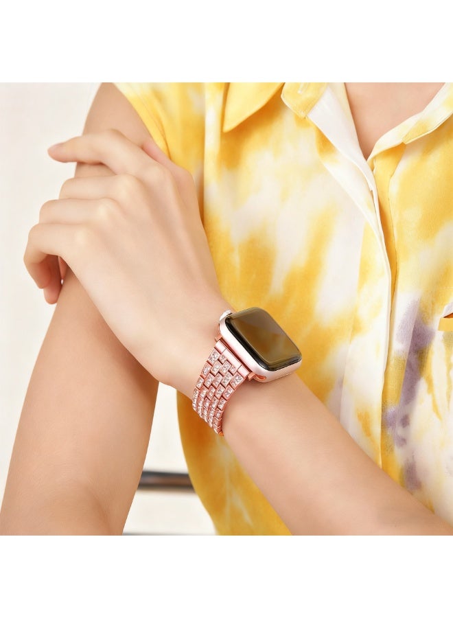 Luxury Zircon Apple Watch Band, Stainless Steel Smartwatch Strap, Adjustable iWatch Band Replacement, Compatible with 42mm/44mm/45mm/49mm Models (Series 1–9, SE, Ultra & Ultra 2) — Rose Pink - Image 3