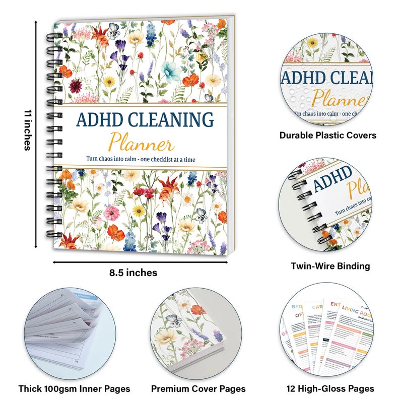 BLOOMOST ADHD Cleaning Planner - Daily, Weekly & Monthly Cleaning Checklist Organizer for Adults & Teens, Break Chores Into Small Wins, Glossy Erase Checklists - Planning Pages (version 2) - Image 2