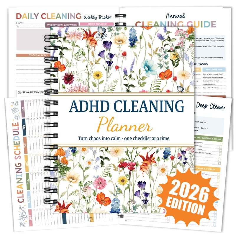 BLOOMOST ADHD Cleaning Planner - Daily, Weekly & Monthly Cleaning Checklist Organizer for Adults & Teens, Break Chores Into Small Wins, Glossy Erase Checklists - Planning Pages (version 2) - Image 1