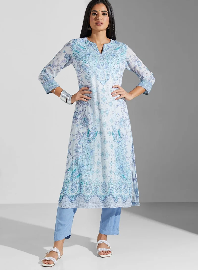 RITU KUMAR Printed Kurti & Pants Set With Dupatta