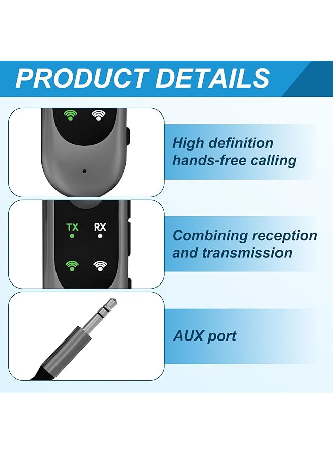 KASTWAVE In 1 Bluetooth Transmitter 5.3 Bluetooth Receiver, For Hifi, Amplifiers, Aux Bluetooth Receiver, With 3.5Mm Aux Audio Jack, For Home Stereo, Airplane, Ipad/Tablets - Image 2