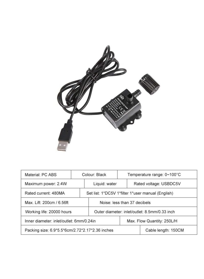 Generic Aquarium Fountain Pump with 250L/H Capacity and 6.56ft Lift - Super Quiet Submersible Water Pump for Fish Tank Circulation - Image 5