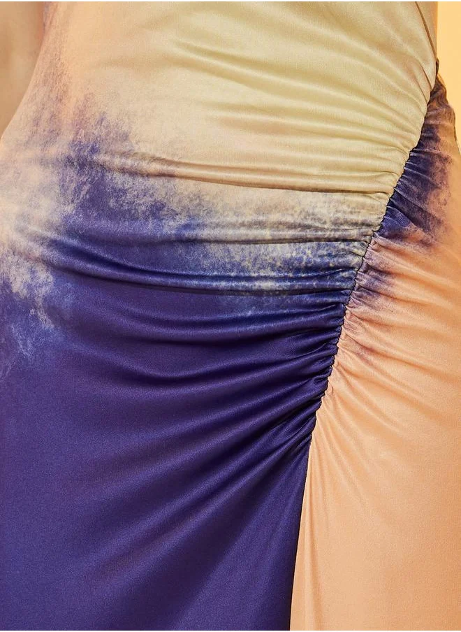 ستايلي Tie and Dye Print Ruched A-Line Maxi Dress