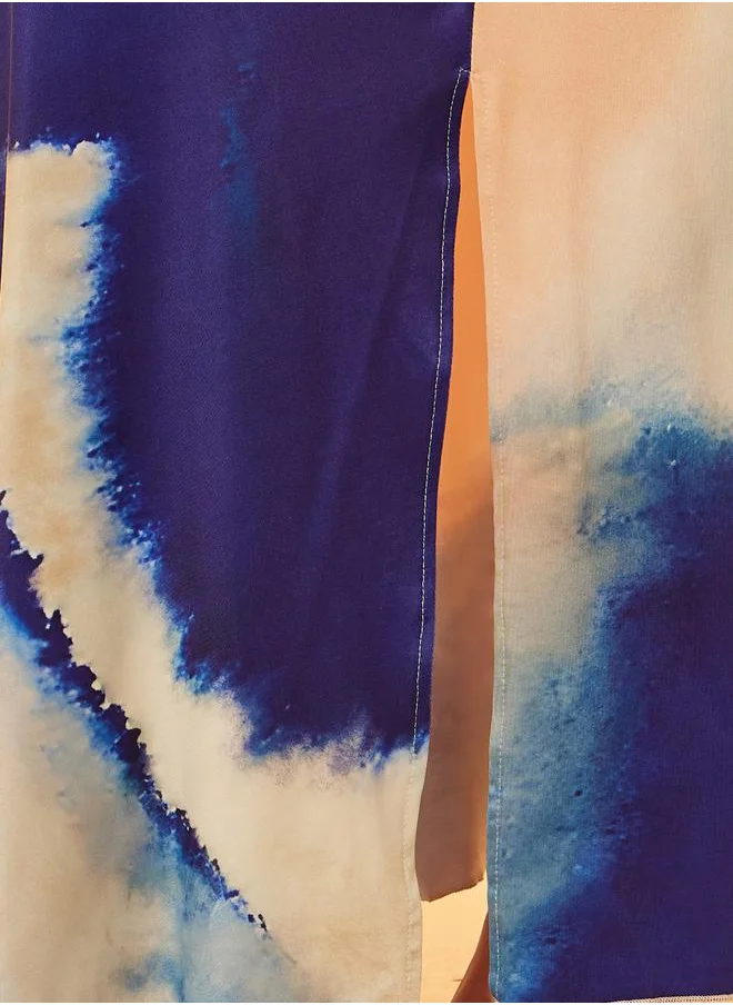 ستايلي Tie and Dye Print Ruched A-Line Maxi Dress