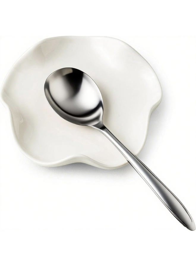 TooWoom Spoon Rest for Stove Top, 5.3 Inches Cute Ceramic Spoon Holder for Kitchen Counter, White Coffee Spoon Holder Utensil Rest for Cooking Housewarming Wedding - Image 1
