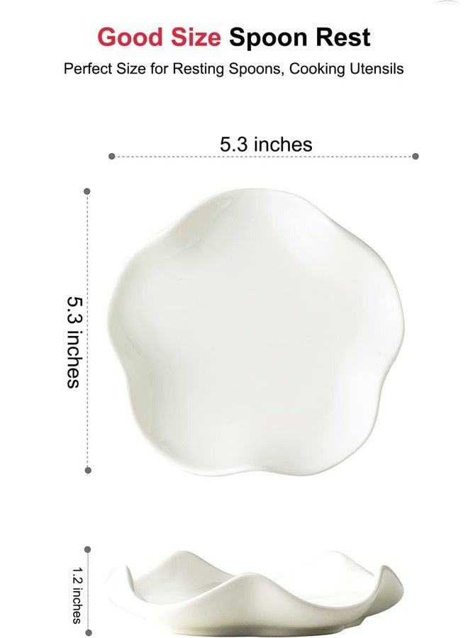 TooWoom Spoon Rest for Stove Top, 5.3 Inches Cute Ceramic Spoon Holder for Kitchen Counter, White Coffee Spoon Holder Utensil Rest for Cooking Housewarming Wedding - Image 2