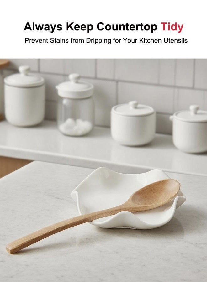TooWoom Spoon Rest for Stove Top, 5.3 Inches Cute Ceramic Spoon Holder for Kitchen Counter, White Coffee Spoon Holder Utensil Rest for Cooking Housewarming Wedding - Image 3