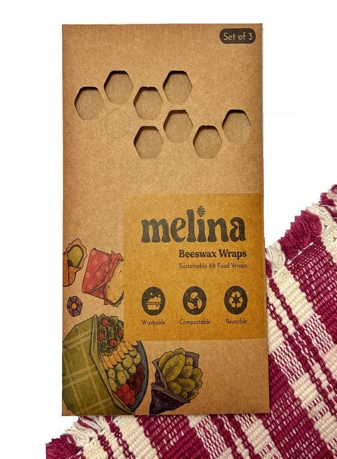 Melina Reusable Food Storage Wraps, Beeswax Wraps - Organic, Premium, Toxin-Free, Breathable - Set of 3 - Image 2