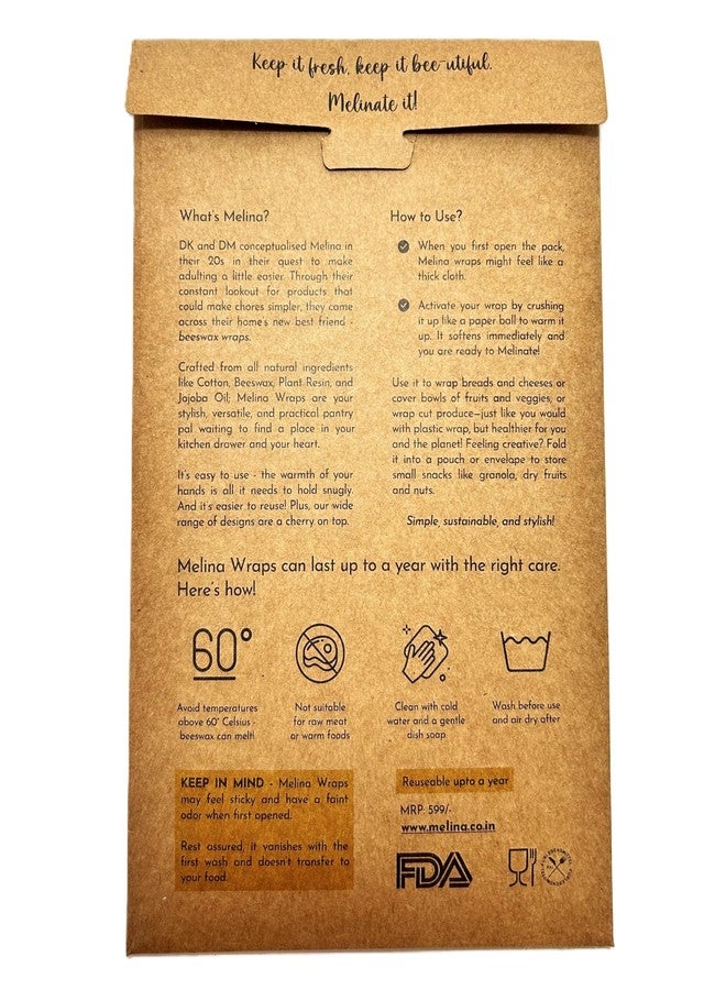 Melina Reusable Food Storage Wraps, Beeswax Wraps - Organic, Premium, Toxin-Free, Breathable - Set of 3 - Image 3