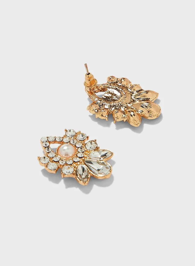 ELLA Diamante And Pearl Stud Earrings