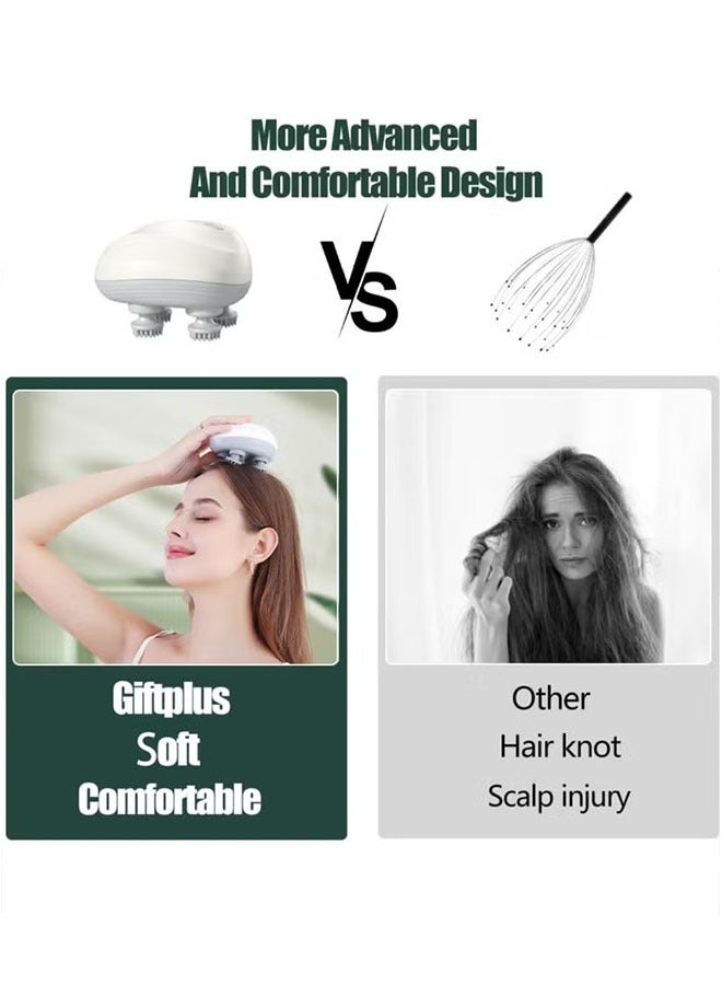 Handheld Head Massager, Electric Scalp Massager for Self Care or Headaches, Handheld Head Scratcher for Stress Relief, Deep Cleaning, Full Body Massage, White - Image 3