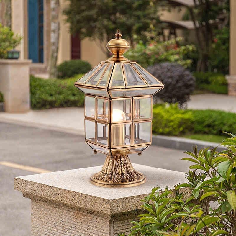 CITRA Modern Pillar Light Brass Gate Lamp Lantern Post Light - Warm White - Image 1
