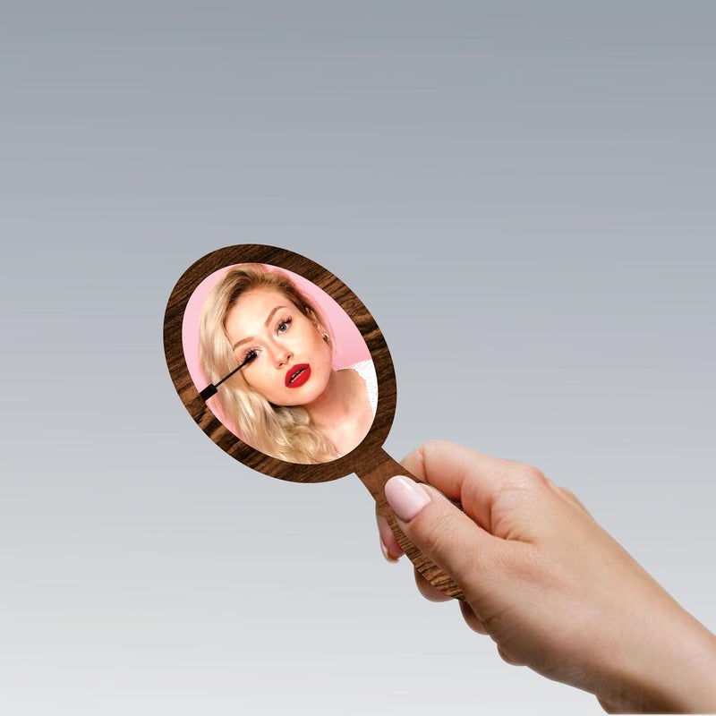 Creative Arts n Frames مرآة يد Oval 9x19 سم مع مقبض للاستخدام في التجميل والحلاقة والمكياج والحمام وصالون الحلاقة والسفر والاستخدام الداخلي (مرآة جيب محمولة 3.5 × 7.5 بوصة من رولكس داكن) - Image 3