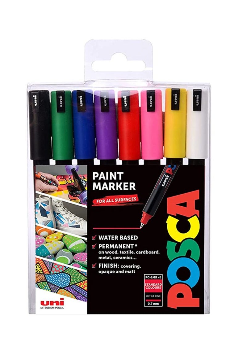 POSCA مجموعة ألوان 8 من أقلام الطلاء المائية بوسكا فائقة الدقة 1MR - Image 2