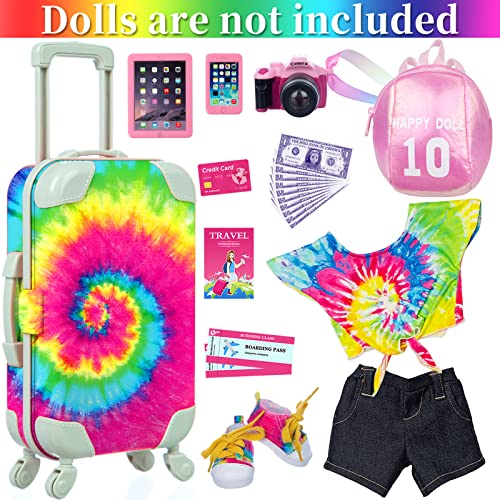 Ecore Fun 23 Pcs 18 inch Girl Doll Accessories Suitcase Travel Luggage Play Set,18" Doll Travel Carrier Storage, Including Suitcase, Clothes, Shoes, Backpack, Camera, Computer, Cell Phone（No Doll） - Image 2