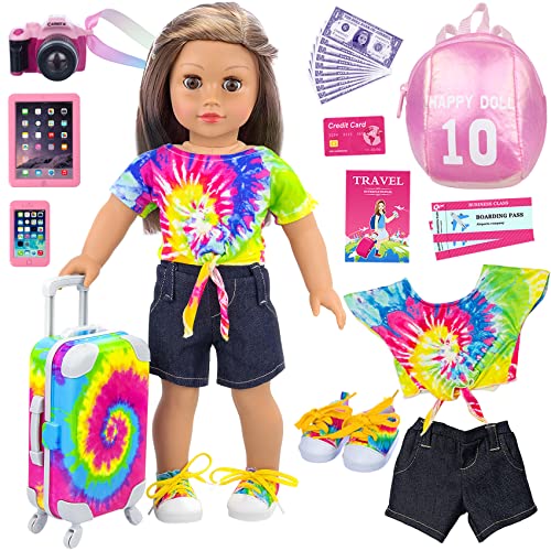 Ecore Fun 23 Pcs 18 inch Girl Doll Accessories Suitcase Travel Luggage Play Set,18" Doll Travel Carrier Storage, Including Suitcase, Clothes, Shoes, Backpack, Camera, Computer, Cell Phone（No Doll） - Image 1