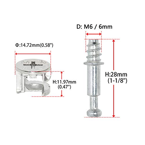 Flyshop 10 Sets SelfTapping Furniture Cabinet Connector Connecting Fittings 261 15 x 12mm Cam Lock with M6 Threaded 28mm Length Dowel - Image 3