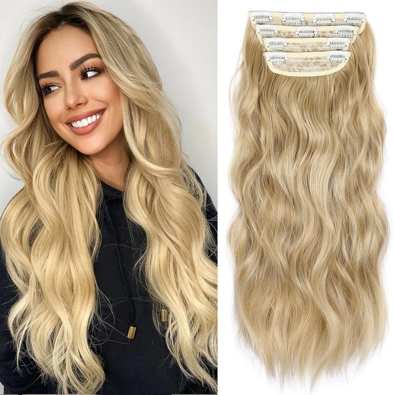 AliLeader 4PCS Clip in Hair Extension, 20 Inches Long Curly Synthetic Clip on, Soft Wavy Brown (22TH613#) - Image 1