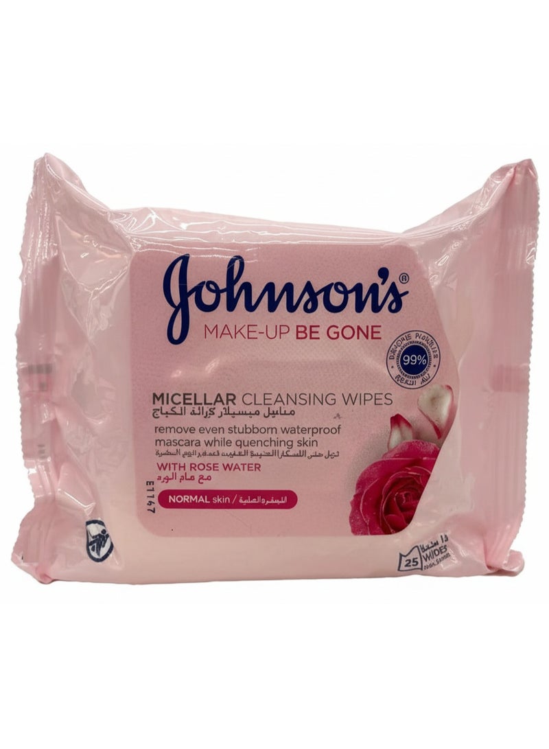 Make Up Be Gone Micellar Cleansing Wipes With Rose Water 25Pcs White NoneNone