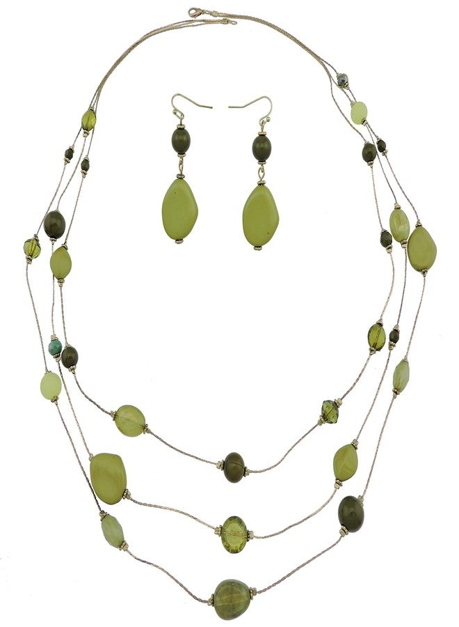 COIRIS 3 Layers Green Beads Illusion Wire Long Statement Necklace For Women (N0008) - Image 1